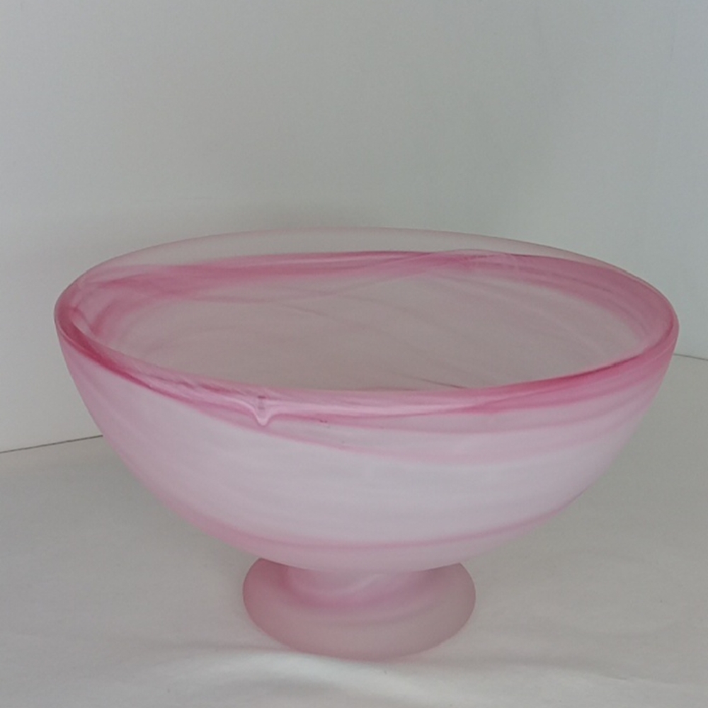 Vintage Mexican Hand Blown GLASS Pink Swirl Candy Dish